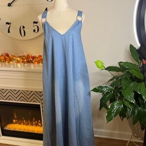 SHEIN Blue Jean Maxi Dress with Ring Accents